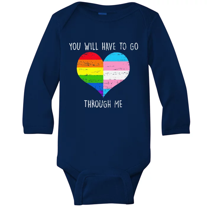 Retro You Will Have To Go Through Me Lgbtq Transg Baby Long Sleeve Bodysuit