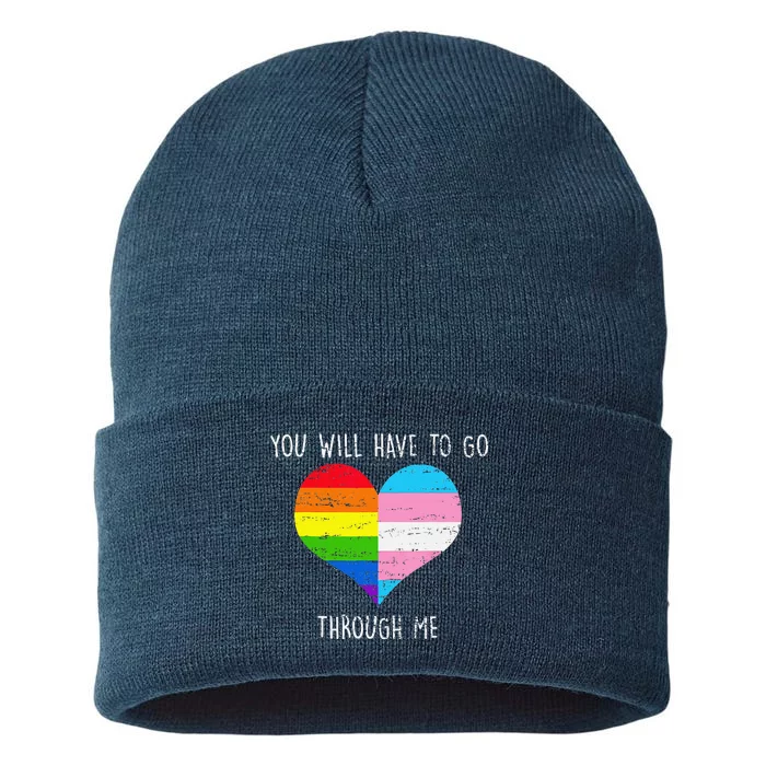 Retro You Will Have To Go Through Me Lgbtq Transg Sustainable Knit Beanie