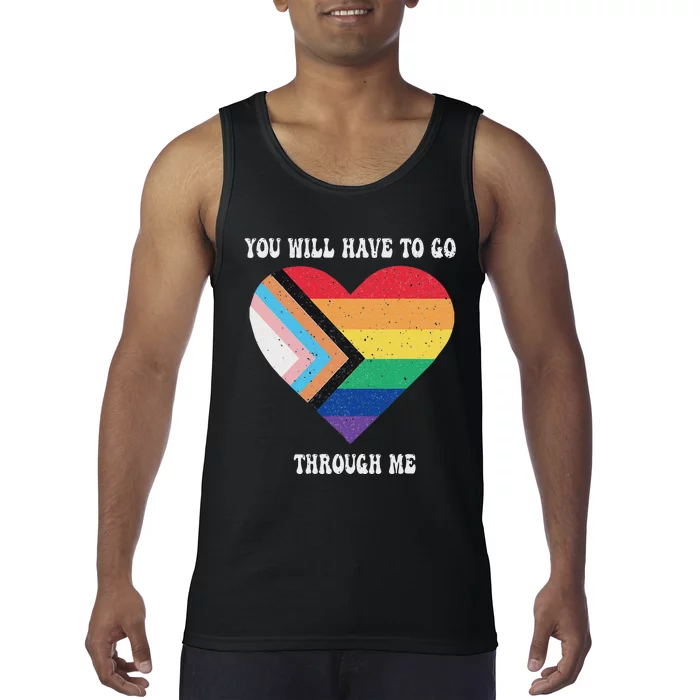 Retro You Will Have To Go Through Me Lgbtq Pride Day Tank Top