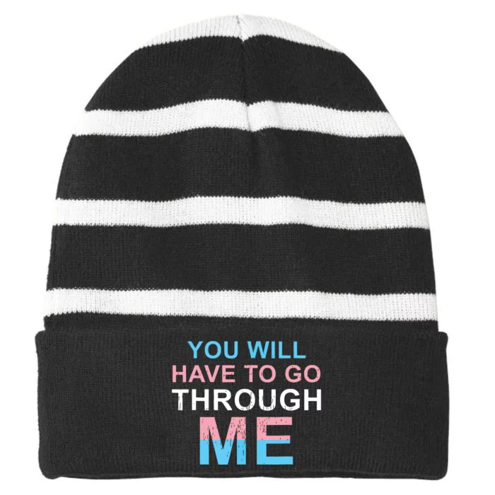 Retro You Will Have To Go Through Me Lgbtq Striped Beanie with Solid Band