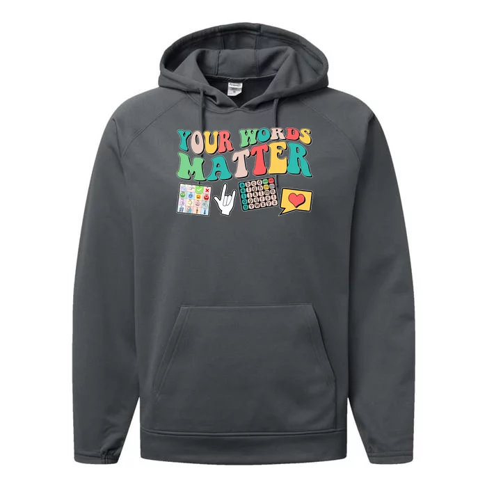 Retro Your Words Matters Speech Therapy Specialist Performance Fleece Hoodie