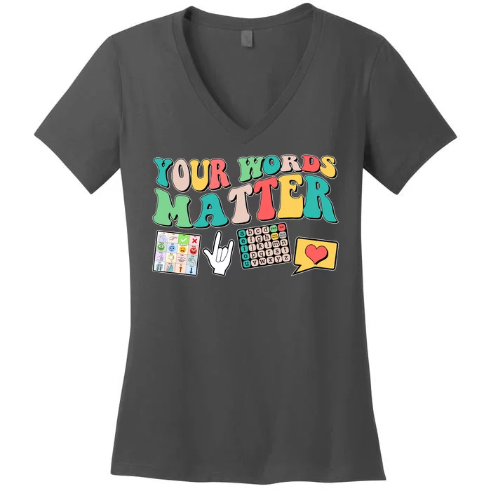 Retro Your Words Matters Speech Therapy Specialist Women's V-Neck T-Shirt