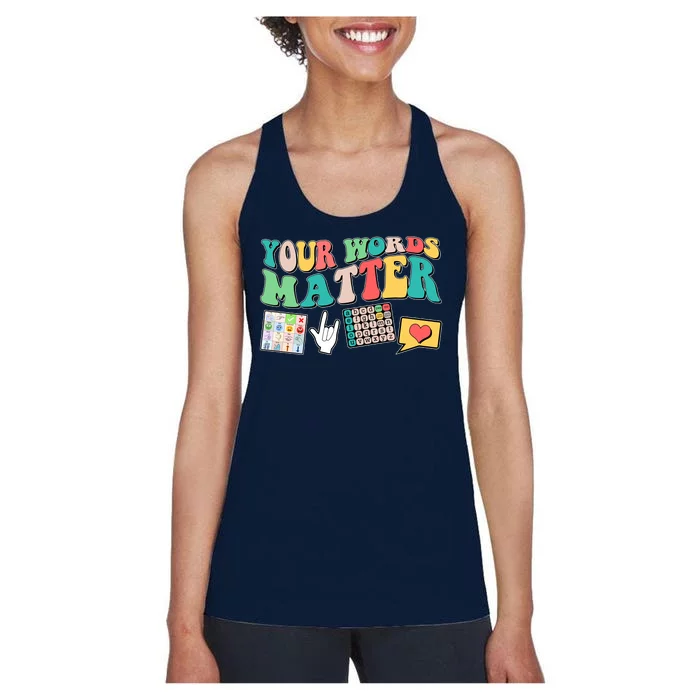 Retro Your Words Matters Speech Therapy Specialist Women's Racerback Tank