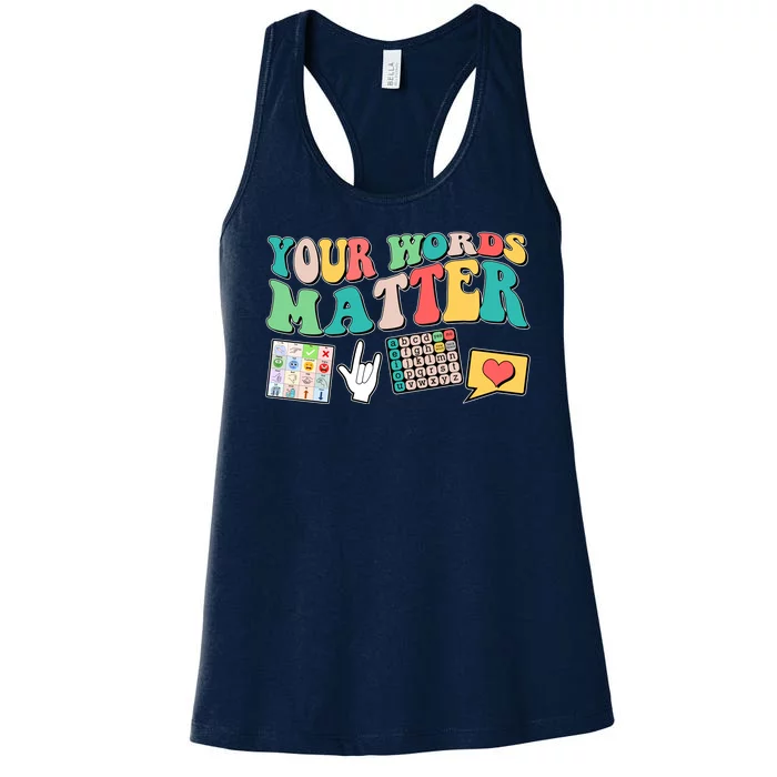 Retro Your Words Matters Speech Therapy Specialist Women's Racerback Tank