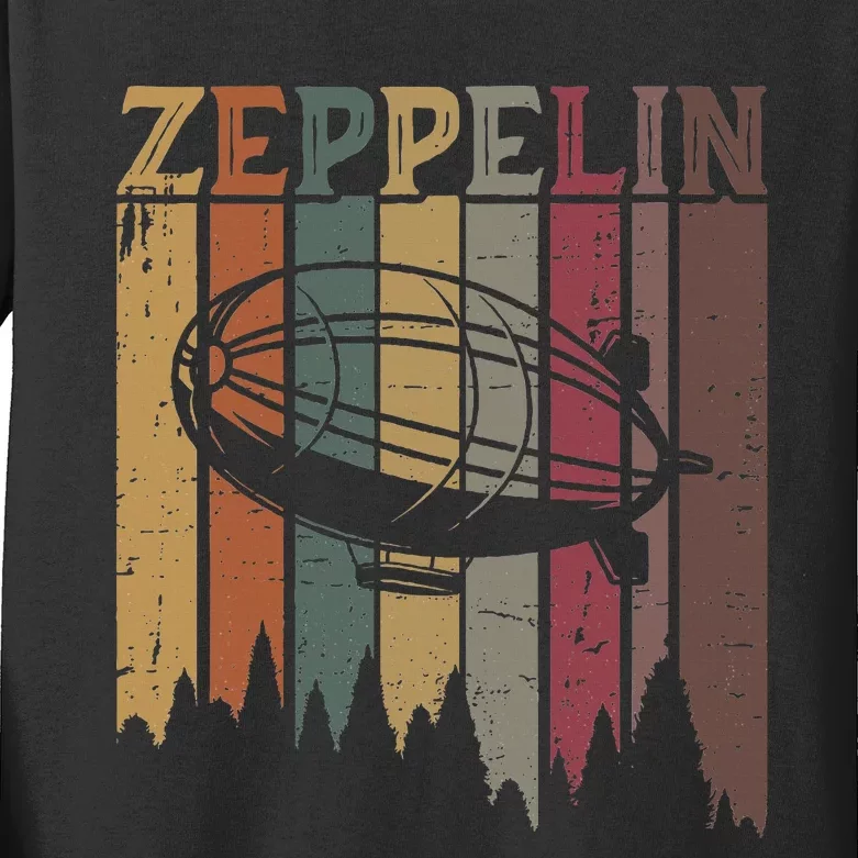 Retro Zeppelin 70s 80s Dirigible Airship Zepelin Zepplin Kids Long Sleeve Shirt