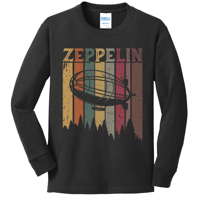 Retro Zeppelin 70s 80s Dirigible Airship Zepelin Zepplin Kids Long Sleeve Shirt