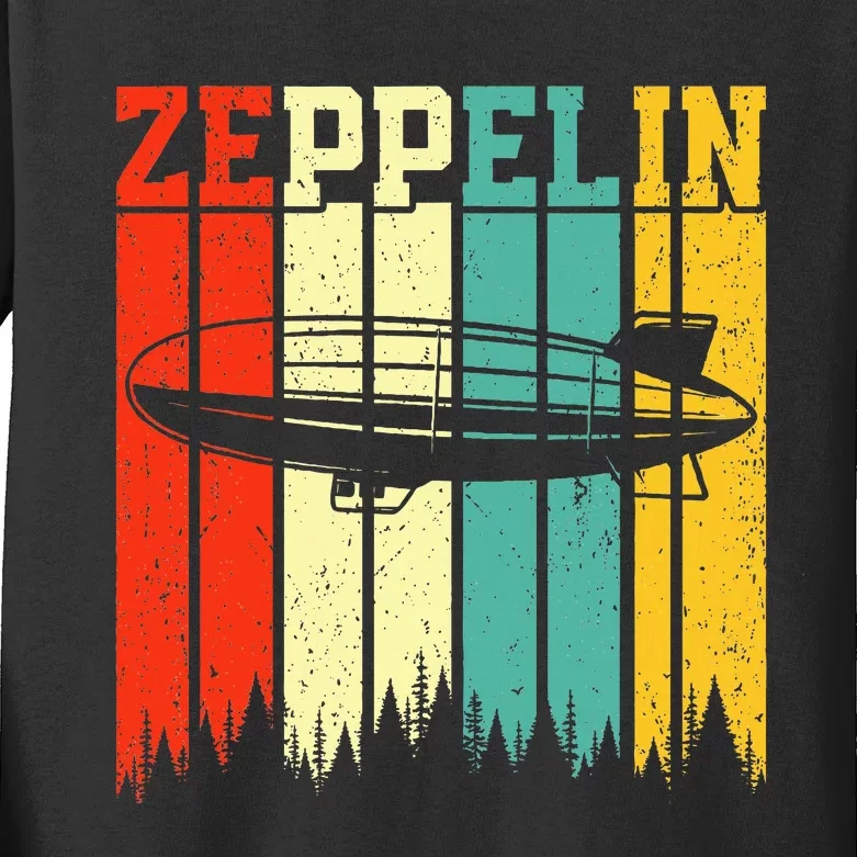 Retro Zeppelin 70s 80s Dirigible Airship Zepelin Kids Long Sleeve Shirt