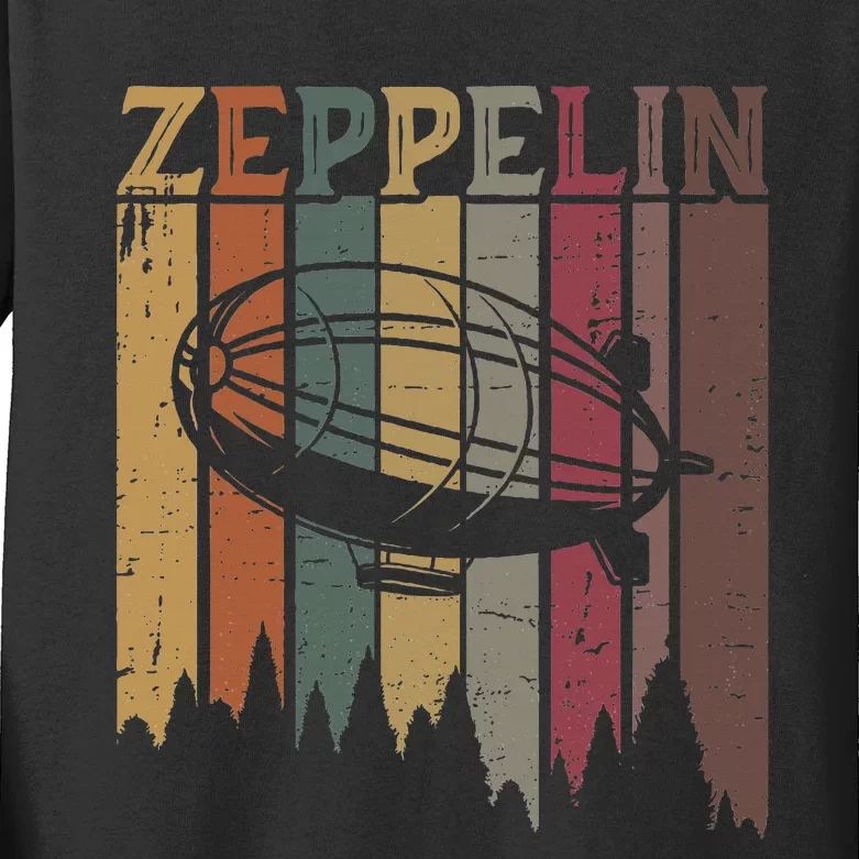 Retro Zeppelin 70s 80s Dirigible Airship Zepelin Zepplin Kids Long Sleeve Shirt