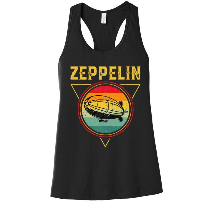 Retro Zeppelin Funny Dirigible Blimp Airship 70s 80s Women's Racerback Tank