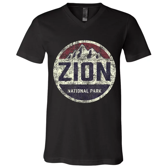 Retro Zion National Park Utah Mountain Hiking V-Neck T-Shirt