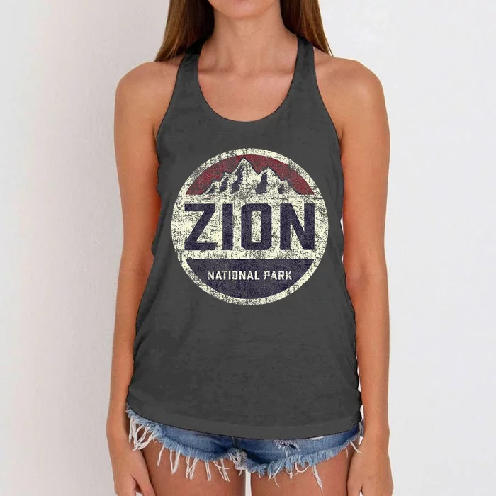 Retro Zion National Park Utah Mountain Hiking Women's Knotted Racerback Tank