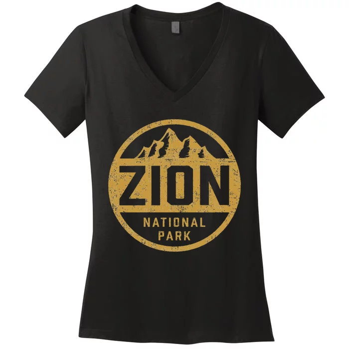 Retro Zion National Park Utah Mountain Hiking Women's V-Neck T-Shirt