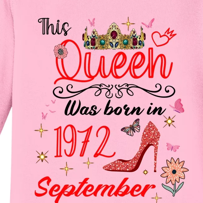 September 1972 Birthday This Queen Was Born In September Cute Gift Baby Long Sleeve Bodysuit