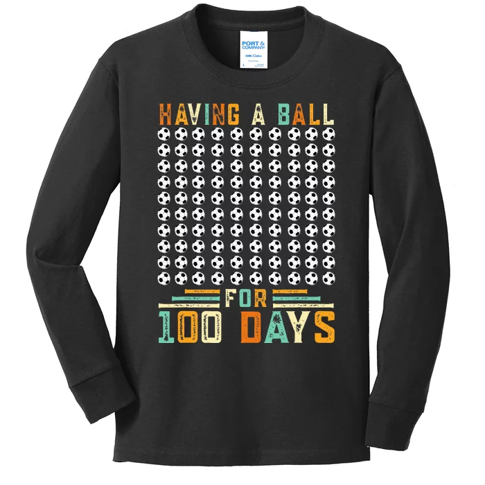 Soccer 100th Day Of School Kids Long Sleeve Shirt