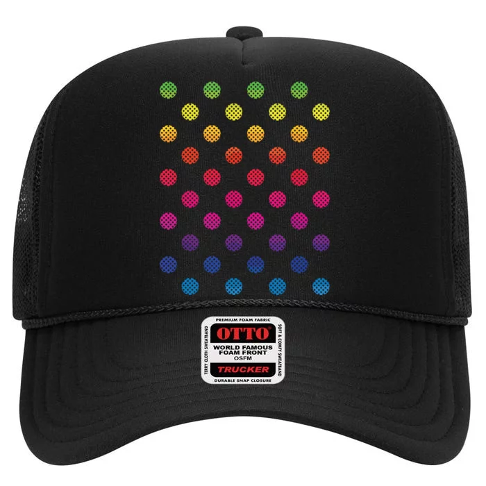 September 15th Dot Day Multicolor Rainbow Polka Dot High Crown Mesh Trucker Hat