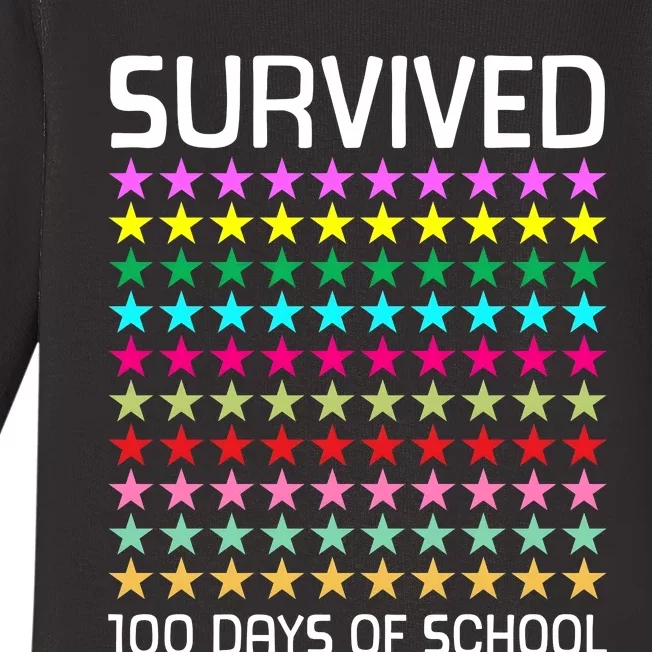 Survived 100 Days Of School Funny Stars Baby Long Sleeve Bodysuit