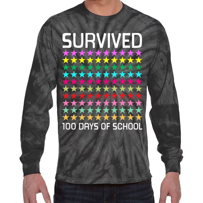 Survived 100 Days Of School Funny Stars Tie-Dye Long Sleeve Shirt