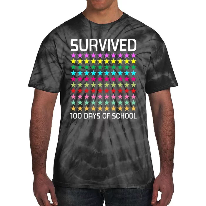 Survived 100 Days Of School Funny Stars Tie-Dye T-Shirt