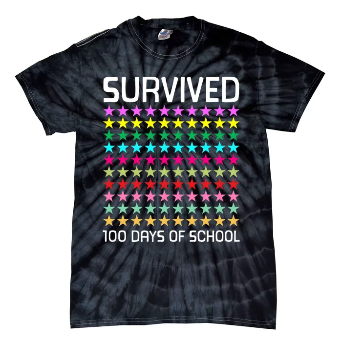 Survived 100 Days Of School Funny Stars Tie-Dye T-Shirt