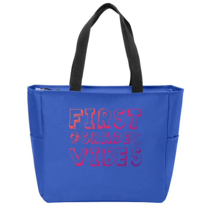 School 1St Grade Gift Back To School First Grade Vibes Cool Gift Zip Tote Bag