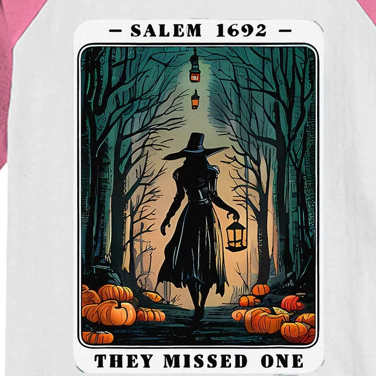 Salem 1692 Halloween Witch They Missed One Tarot Card Kids Colorblock Raglan Jersey