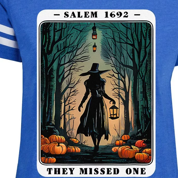 Salem 1692 Halloween Witch They Missed One Tarot Card Enza Ladies Jersey Football T-Shirt