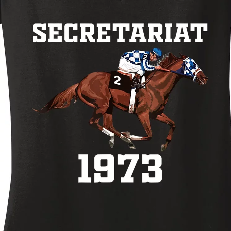 Secretariat 1973 Horse Racing Women's V-Neck T-Shirt