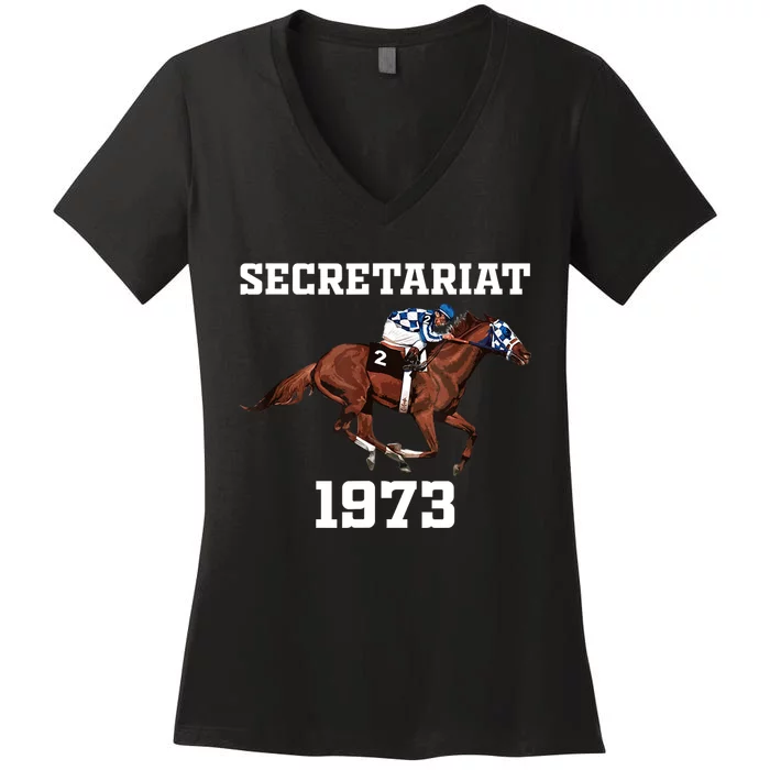 Secretariat 1973 Horse Racing Women's V-Neck T-Shirt