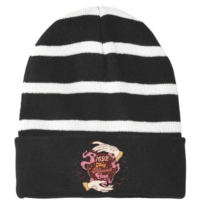 Salem 1692 They Missed One Halloween Witch Trials Striped Beanie with Solid Band