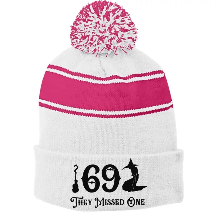 Salem 1692 They Missed One Funny Halloween Stripe Pom Pom Beanie