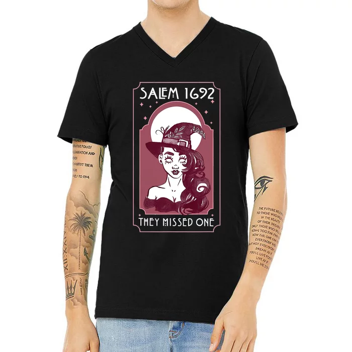 Salem 1692 They Missed One Salem Witch Halloween V-Neck T-Shirt