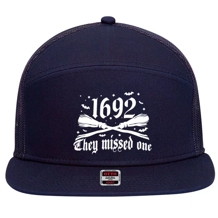 Salem 1692 They Missed One Salem Witch 1692 Halloween Funny Gift 7 Panel Mesh Trucker Snapback Hat