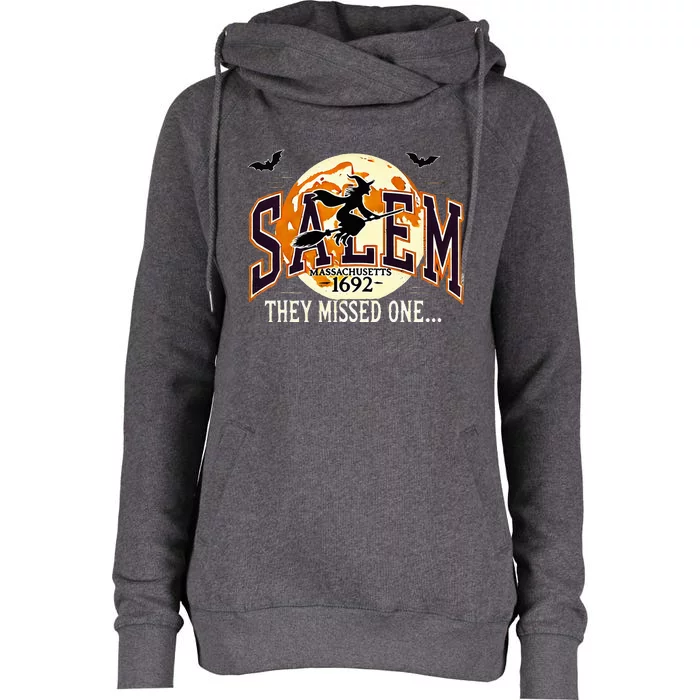 Salem 1692 Witch Trials They Missed One Halloween Womens Funnel Neck Pullover Hood