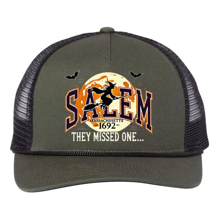 Salem 1692 Witch Trials They Missed One Halloween Retro Rope Trucker Hat Cap