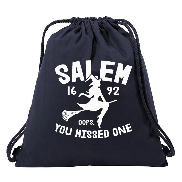 Salem 1692 You Missed One Witch On Broom Halloween Drawstring Bag