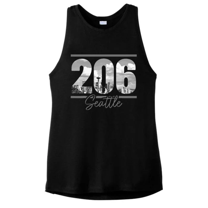 Seattle 206 Area Code Vintage Skyline Washington Ladies Tri-Blend Wicking Tank