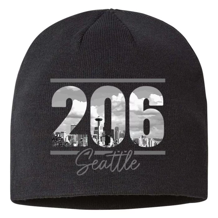 Seattle 206 Area Code Vintage Skyline Washington 8 1/2in Sustainable Knit Beanie