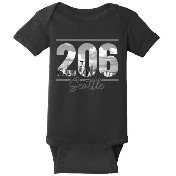 Seattle 206 Area Code Vintage Skyline Washington Baby Bodysuit