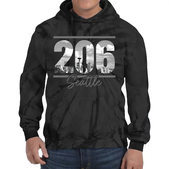 Seattle 206 Area Code Vintage Skyline Washington Tie Dye Hoodie