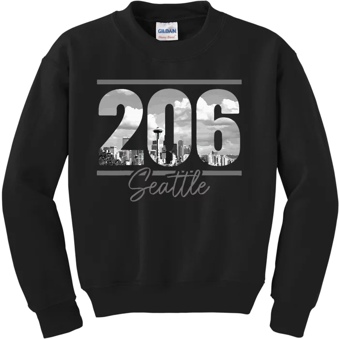 Seattle 206 Area Code Vintage Skyline Washington Kids Sweatshirt