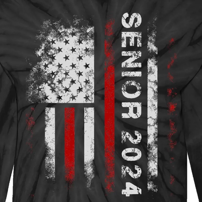 Senior 2024 American Flag Usa Graduation Class Of 2024 Tie-Dye Long Sleeve Shirt