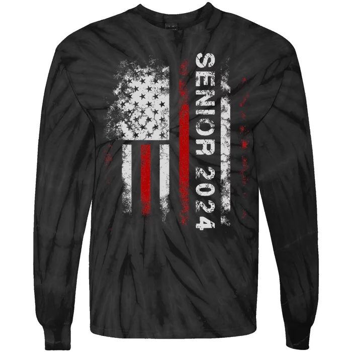 Senior 2024 American Flag Usa Graduation Class Of 2024 Tie-Dye Long Sleeve Shirt