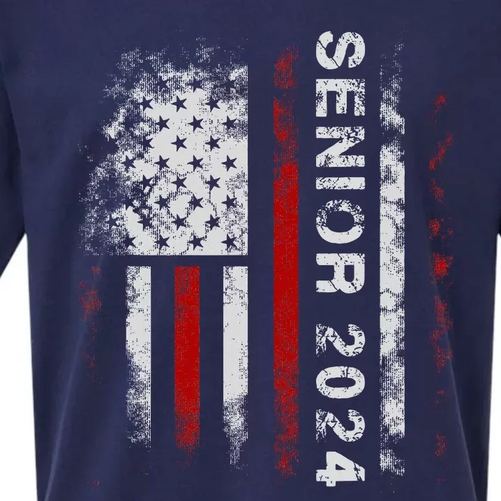 Senior 2024 American Flag Usa Graduation Class Of 2024 Sueded Cloud Jersey T-Shirt