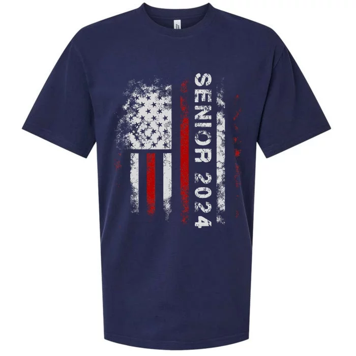 Senior 2024 American Flag Usa Graduation Class Of 2024 Sueded Cloud Jersey T-Shirt