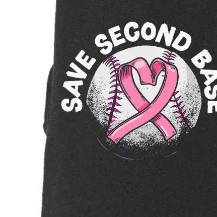 Save 2nd Base Baseball Player Breast Cancer Awareness Doggie 3-End Fleece Hoodie