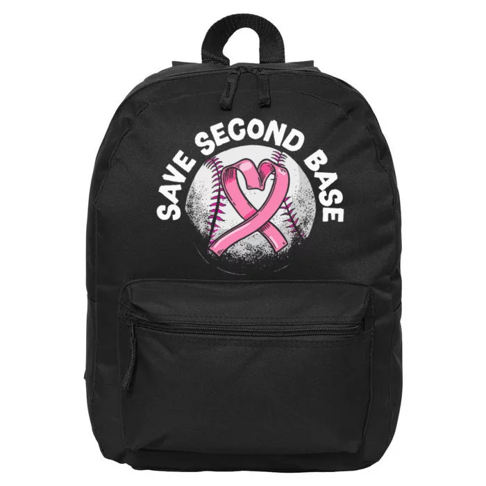 Save 2nd Base Baseball Player Breast Cancer Awareness 16 in Basic Backpack