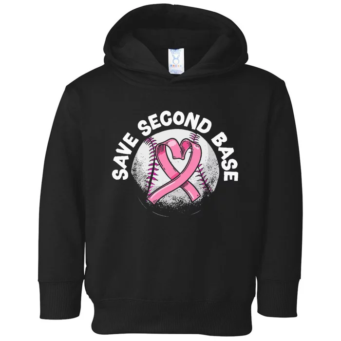 Save 2nd Base Baseball Player Breast Cancer Awareness Toddler Hoodie