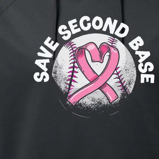 Save 2nd Base Baseball Player Breast Cancer Awareness Performance Fleece Hoodie