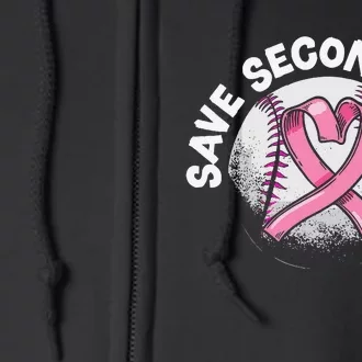 Save 2nd Base Baseball Player Breast Cancer Awareness Full Zip Hoodie