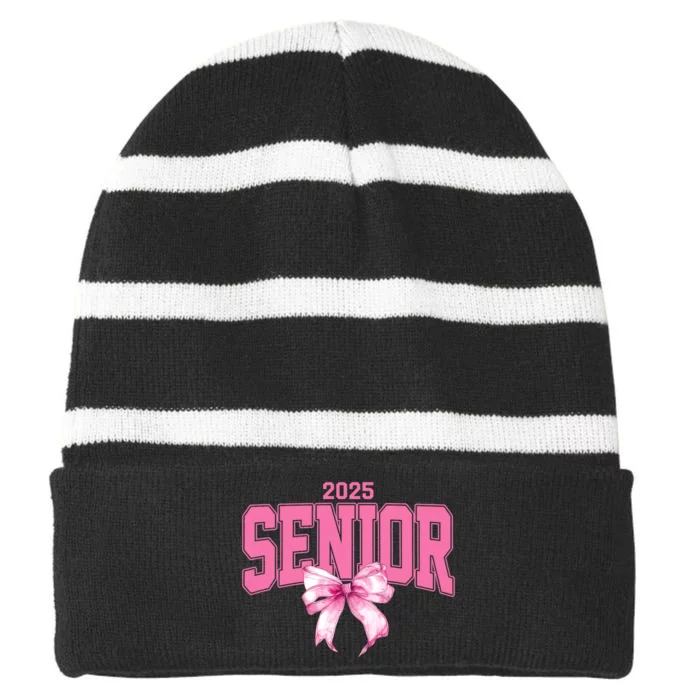 Senior 2025 Class Of 2025 Seniors Graduation 2025 Striped Beanie with Solid Band